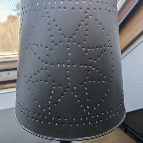 Punched Tin Lamp 22 inches tall. Working push switch and long cord and plug. - Picture 2 of 6